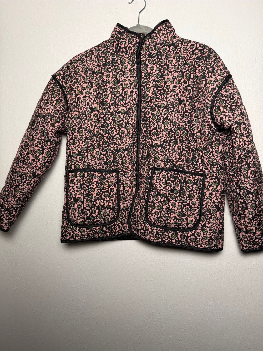 Quilted Floral Zip-Front Jacket - Pink/Black